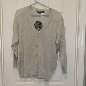 Rochelle silver shimmer cardigan Sz L NWT